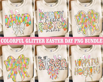 Paquete de Pascua con purpurina colorida PNG, Feliz Pascua PNG, Coqueta de Pascua PNG, Coqueta de conejito con pinceladas PNG, Vibraciones de Pascua PNG, Diseño de sublimación