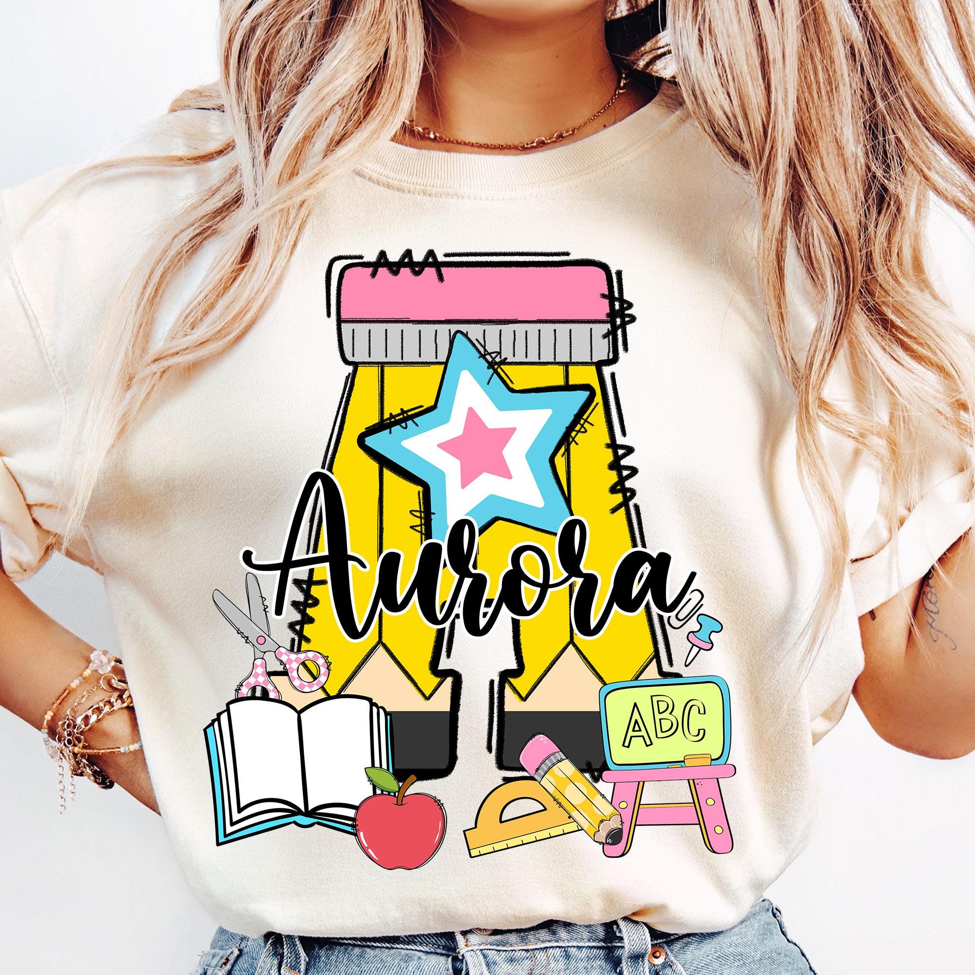 Personalized Teacher Student Png,  Crayon Alphabet Letter Png, Back To School Name Pencil Png Cute School Png, ABC Learning Sublimation PNG