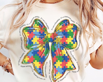 Autism Bow Png, Autism Awareness Png, Coquette Bow Png, Puzzle Autism Ribbon Png,Mental Health Awareness Png,Positive Quotes Png,Digital Png