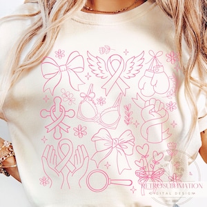 Breast Cancer Awareness Doodle Png, Pink Ribbon Sublimation Design, In October We Wear Pink Png, October Support Png, Pink Boxing Cancer Png