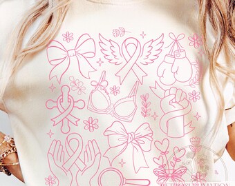 Breast Cancer Awareness Doodle Png, Pink Ribbon Sublimation Design, In October We Wear Pink Png, October Support Png, Pink Boxing Cancer Png
