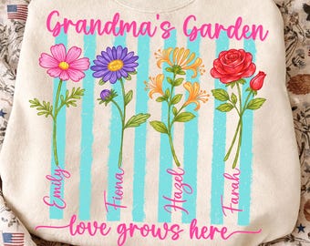 Personalized Grandma's Garden PNG: Striped Floral Mama Png, Mother's Day Png, Gift For Mom, Digital Download