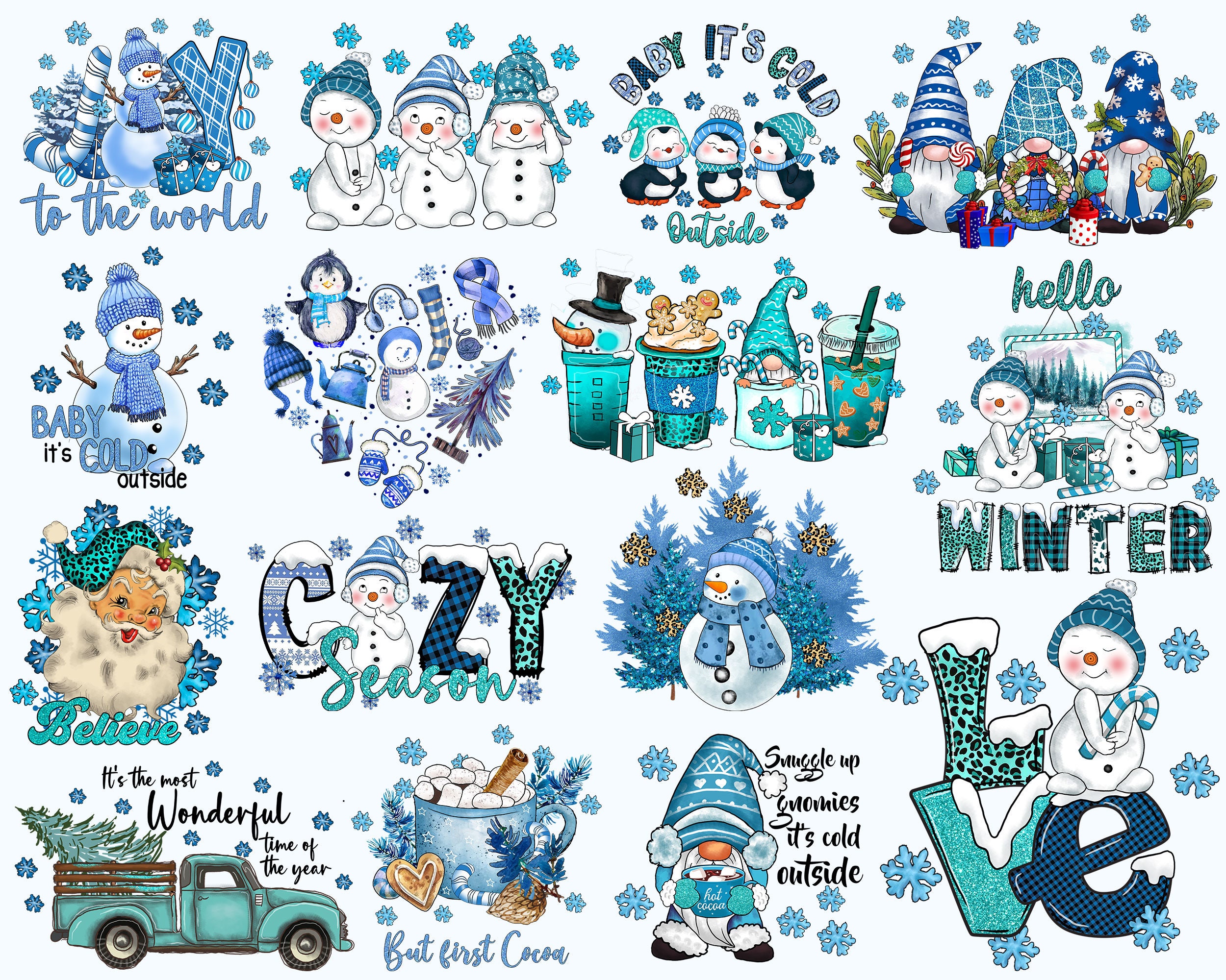 Winter Png Bundle, Frozen Png, Snowman Winter Png, Snowflake Png, Santa Winter Png, Christmas Snowman Png, Winter Coffee Png, Cozy Winter