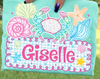 Custom Coquette Seashell PNG: Preppy Summer Png, Kids Summer Design, Girly Coastal Aesthetic Png, Sublimation Design