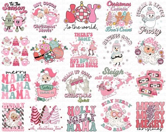 Pink Christmas Png Bundle, Retro Christmas Png Bundle, Pink Santa, Christmas Tree Cakes PNG, Snowman Png, Merry Christmas, Christmas Gifts