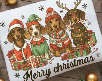 Retro Christmas Dachshund Dog PNG: Holiday Puppies (Digital Download)