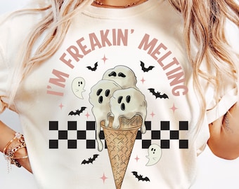 Me estoy derritiendo PNG, Halloween Png, Halloween Gótico Verano Png, Diseño Retro Helado Png, Camiseta Halloween, Temporada Espeluznante Png, Calavera Png
