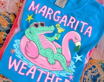 Margarita Weather PNG: Funny Summer Gator PNG, Preppy Beach Alligator Png, Summer Png, Retro Pool Party Design
