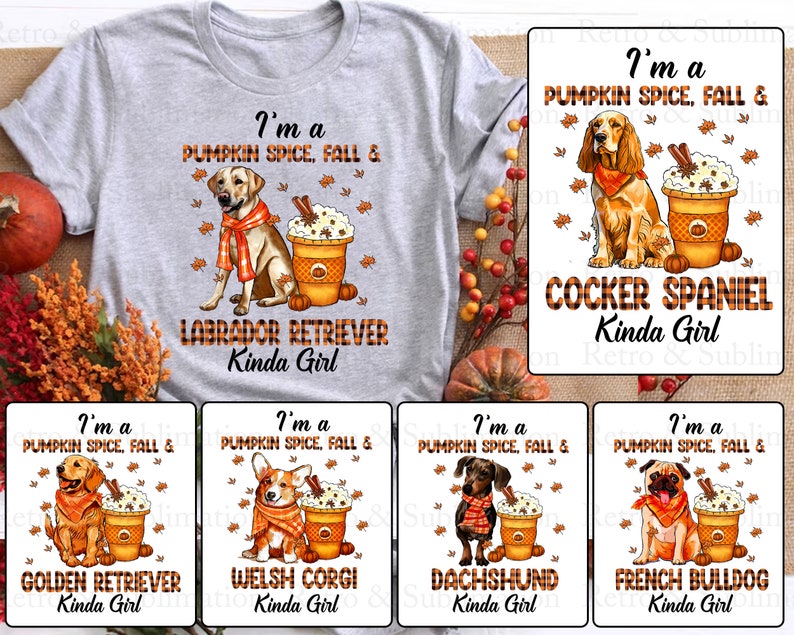 Jag är en pumpa krydda höst och hundar kinda tjej png-paket, Thanksgiving png, hundälskare present, hej höst png, pumpa latte png, pumpasäsong bild 1