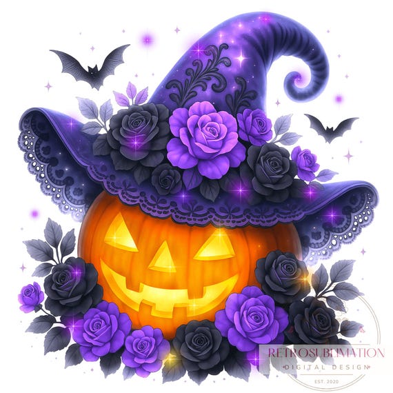 Purple Witch Hat and Pumpkin Png, Retro Halloween Png  display picture 2