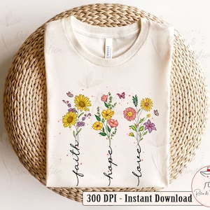 Glaube Hoffnung Liebe Png, Christian Png, Floral Png, Religiöser Png, Sublimation Png, Christliches Design, Retro Christian Png, Christliche Designs