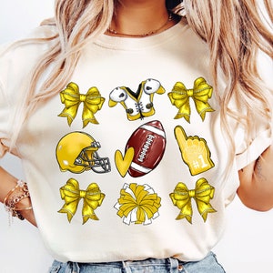 Yellow Football Coquette Bows Png, Football Game Day Png, Touchdown Season Png, Football Mom Png, Cheer Football Png, Football Shirt Design
