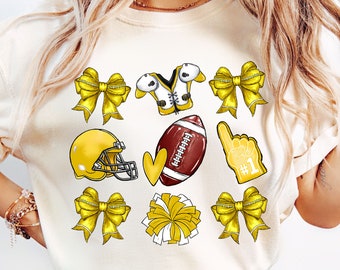 Lazos de coqueta de fútbol amarillos Png, Día del juego de fútbol Png, Temporada de touchdowns Png, Mamá de fútbol Png, Fútbol de porristas Png, Diseño de camiseta de fútbol