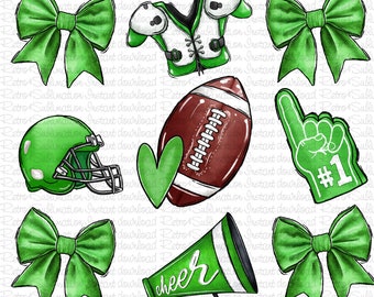 Green Football Design Png, Touchdown Season Png Png, Coquette Football Png,  Green Football Mama Png, Green Design Png For Gameday