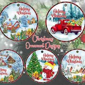 Christmas Round Ornament Bundle PNG Sublimation Template, Merry Christmas, Photo Memorial Christmas Ornament Png Designs Digital Download