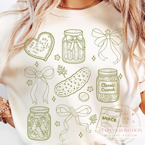 Kawaii Pickle Lover Png, lustige Gurke Png, Gurkenglas und Bogen Sublimation, süßes Gurkenglas Png, Coquette Pickle Girly Shirt Design, Digital