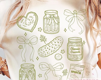 Kawaii Pickle Lover Png, Funny Pickle Png, Pickle Jar and Bow Sublimation, Cute Pickle Jar Png, Coquette Pickle Girly Shirt Design, Digital