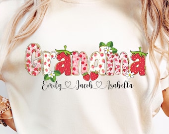 Custom Kid Names Png, Strawberry Grandma Png, Mom Strawberry Png, Grandma Sublimation Png Designs, Mothers Day, Gifts For Grandma Png