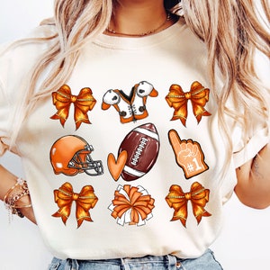 Cheer Football Coquette Bows Png, Orange Football Png, Pom Poms Football Png, Football Bow Png, Football Mom Png, Game Day Png, Sports Shirt