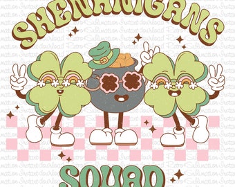 Shenanigans Squad Png, Cute Groovy St Patrick's Day Png, St Patricks Day Png, 4 Leaf Clover, Retro St Patrick Png, Happy Patrick's Day