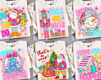Preppy Striped Christmas PNG Bundle: Ho Ho Ho Christmas Png, Colorful Xmas Design, Polka Dot, Christmas Tree, Nutcracker, Snowman, Santa