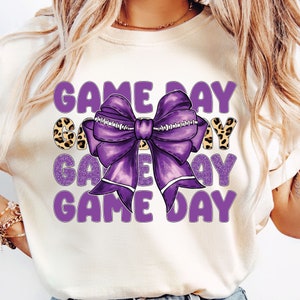 Purple Coquette Bow Game Day Png, Coquette Football Png, Touch Down Seson Png, Sport Team Png, Sports Coquette Bow Png , Game Day Shirt