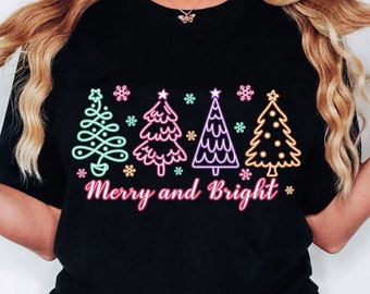 Merry and Bright Png, Christmas Neon Png, Christmas Tree Png, Tis the Season Png, Merry Christmas Png, Xmas Holiday Png, Christmas Shirt