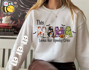 This Mama Loves Her Spooky Crew Png, Personalized Halloween Mama Png, Custom Name, Halloween Ghost Png, Spooky Season Png for Shirt