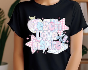 Teach Love Inspire Png, Retro Floral Teacher Png, Teacher Life Png, Checkered Sublimation, Teacher Appreciation Png, School Teacher Png