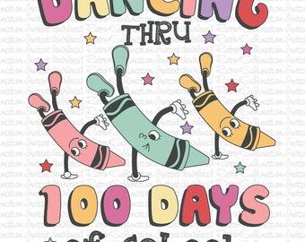 Retro 100 Days Of School SVG, Dancing Thru 100 Days Of School SVG, Cute 100 Days Of School SVG, Happy 100 Days, School Design Svg, Gifts