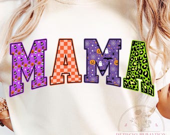 Retro Halloween Mama Png, Spooky Season Sublimation, Trick Or Treat Png, Checkered Ghost Bat Shirt Design, Spooky Vibes, Girly Mama Ghost