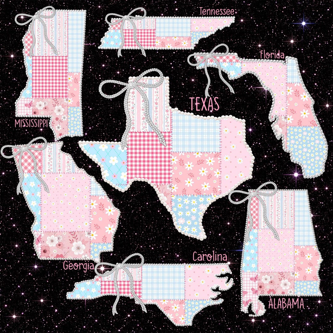 State Patchwork Floral Patchwork State PNG: Pearl Bow State Design, Girly Trendy State ...