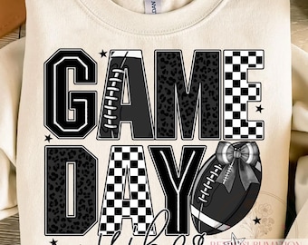 Game Day Vibes Png, Black and White Football Sublimation, Leopard Checkerboard Shirt Design, Fall Sports Season Png, Sports Mom Png, Digital