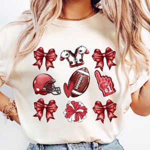 Cheer Football Coquette Bows Png, Red Football Game Day Png, Touchdown Season Png, Football Mama Png, Aesthetic Football Png, Sports Shirt