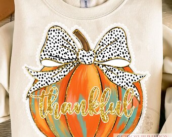 Coquette Thankful Pumpkin Png, Giltter Leopard Bow Pumpkin Png, Retro Fall Autumn Sublimation, Autumn Harvest Shirt, Thanksgiving Fall Png