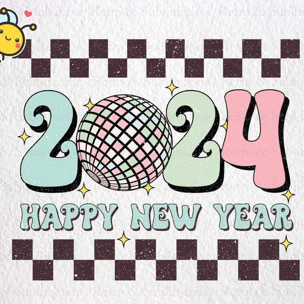 Happy New Year 2024 Png, Disco Ball New Year's PNG, Retro New Years 2024, New Year 2024 Png, New Years PNG, 2024 PNG, New Years Eve Png