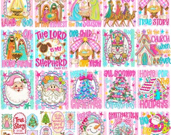 20 Striped Christian Christmas PNG Bundle, Nativity PNG, Jesus Christmas Designs, Pink Religious Christmas Sublimation, Faith Holiday PNG