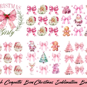 Pink Coquette Bow Christmas Sublimation Bundle, Coquette Christmas Pn, Pink Christmas Png, Pink Santa Png, Merry Christmas Png, Xmas Holiday