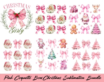 Pink Coquette Bow Christmas Sublimation Bundle, Coquette Christmas Pn, Pink Christmas Png, Pink Santa Png, Merry Christmas Png, Xmas Holiday