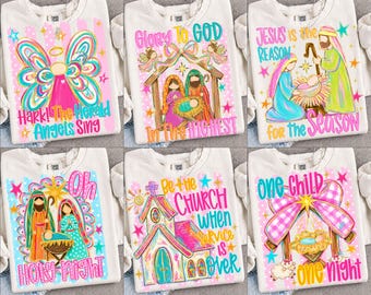 Colorful Christian Christmas PNG Bundle: Striped Christmas Png, Xmas Holiday Png, Baby Jesus Png, Nativity Scene (Digital Download)
