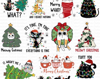 Cat Christmas Png Bundle, Christmas Cat Png, Christmas Black Cat PNG, Merry Christmas Png, Cat Lovers, Cat png, Christmas Squad Png