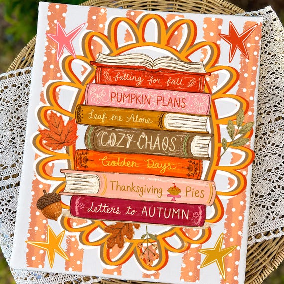 Fall Reading Books PNG: All Booked For Fall Png, Striped Autumn Png, Cozy Bookish Design, Book Lover (Digital Download)
