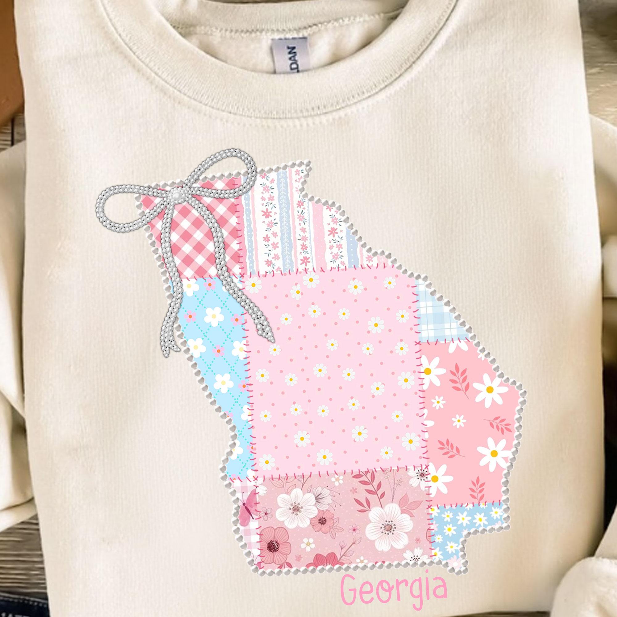 State Patchwork Floral Patchwork State PNG: Pearl Bow State Design, Girly Trendy State ...
