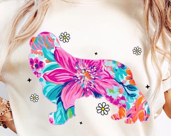 Bloemen penseelstreek hond sublimatie, retro bloemen hond moeder png, coquette hond moeder png, hondenliefhebber png, trendy hond moeder png, T-shirt png-ontwerp