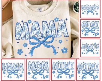 Blue Chinoiserie Png Bundle, Floral Chinoiserie Png, Mama Chinoiserie Coquette Bow Png, Toile De Jouy Mama Bow, Floral Mama Png,Mother Shirt