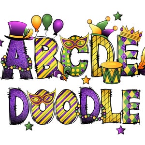 Alfabeto PNG de Mardi Gras, Letras Desenhadas à Mão de Mardi Gras, Alfabeto Desenhado à Mão, Clipart de Mardi Gras, Carnaval de Mardi Gras, Alfabeto Digital