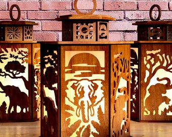 Elefant-Kerzenhalter Laser-Schnitt, Elefant-Lampen-NachtSvg Laser-Schnitt