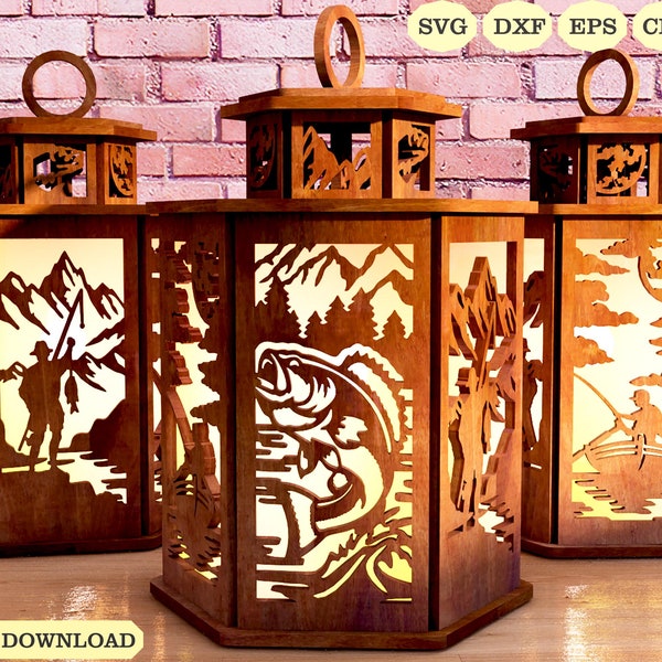 Fishing Candle Holder Laser Cut, Fisherman Lamp Night Svg Laser Cut