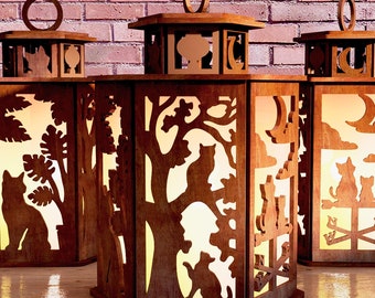 Katzen-Kerzenhalter Laser Cut, Katzen-Lampen-Nacht-Svg Laser-Cut