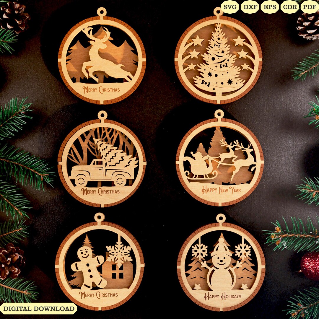 Christmas Balls Tree Decorations Svg Bundle Laser - Etsy